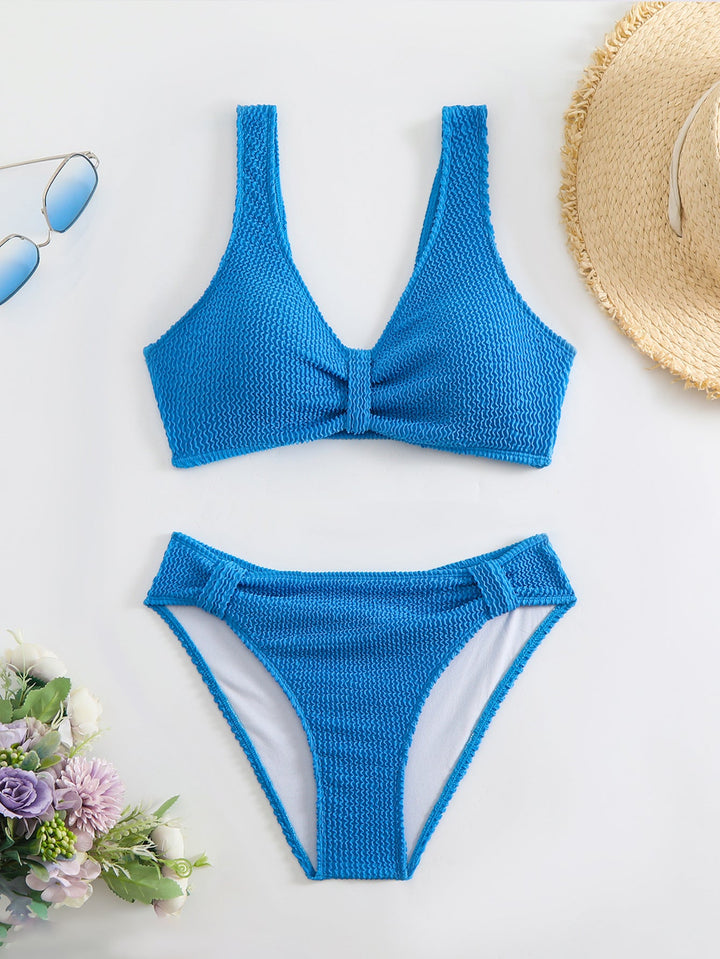 Damen strukturierter Bikini mit versetztem Band Drune