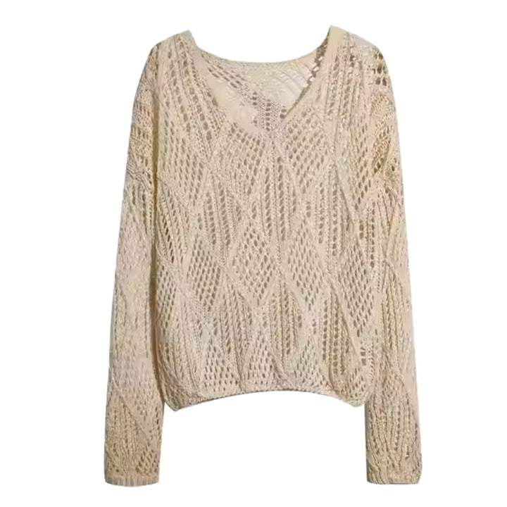 Damen Grobstrick Pullover mit innovativem Lochmuster und lässigem Schnitt Drune