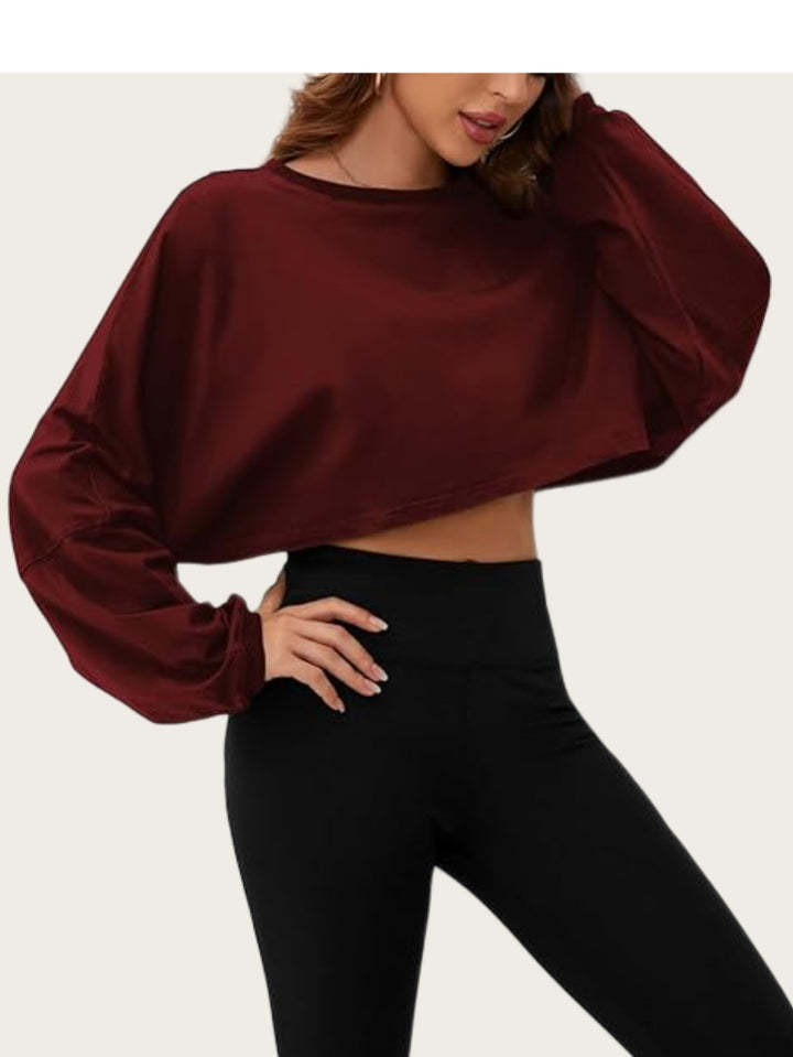 Damen cropped Sweatshirt mit voluminösen Ärmeln und lässigem Schnitt Drune