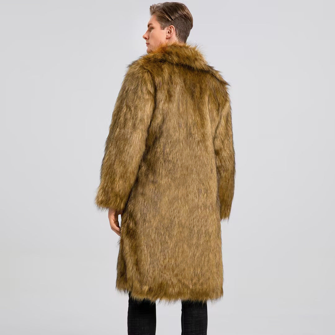 Herren Luxuriöser Kunstfell-Mantel mit voluminösem Kragen Drune