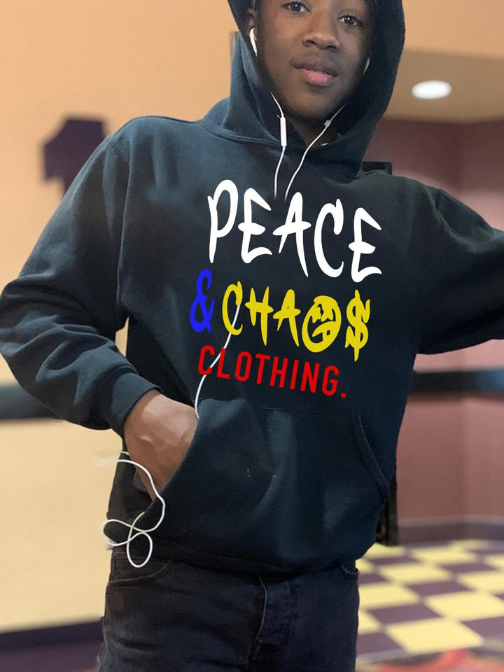 Herren Kapuzenpullover mit auffälligem Schriftzug und praktischen Taschen Drune