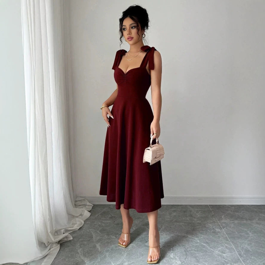 Damen Midi Kleid mit süßen Schleifenärmel Drune