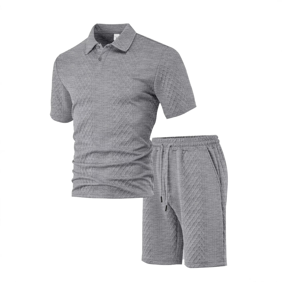 Herren nan geprägtes Strand-Ensemble mit offenem Kurzarm-Hemd und Kordel-Bermuda Drune