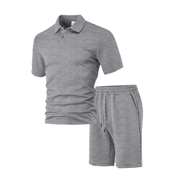 Herren nan geprägtes Strand-Ensemble mit offenem Kurzarm-Hemd und Kordel-Bermuda Drune