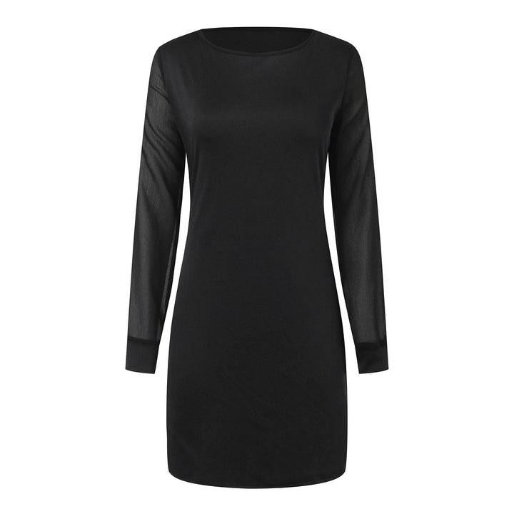 Damen nan elegantes Etuikleid mit transparenten Chiffon-Ärmeln, Rundhalsausschnitt und taillierter Silhouette Drune