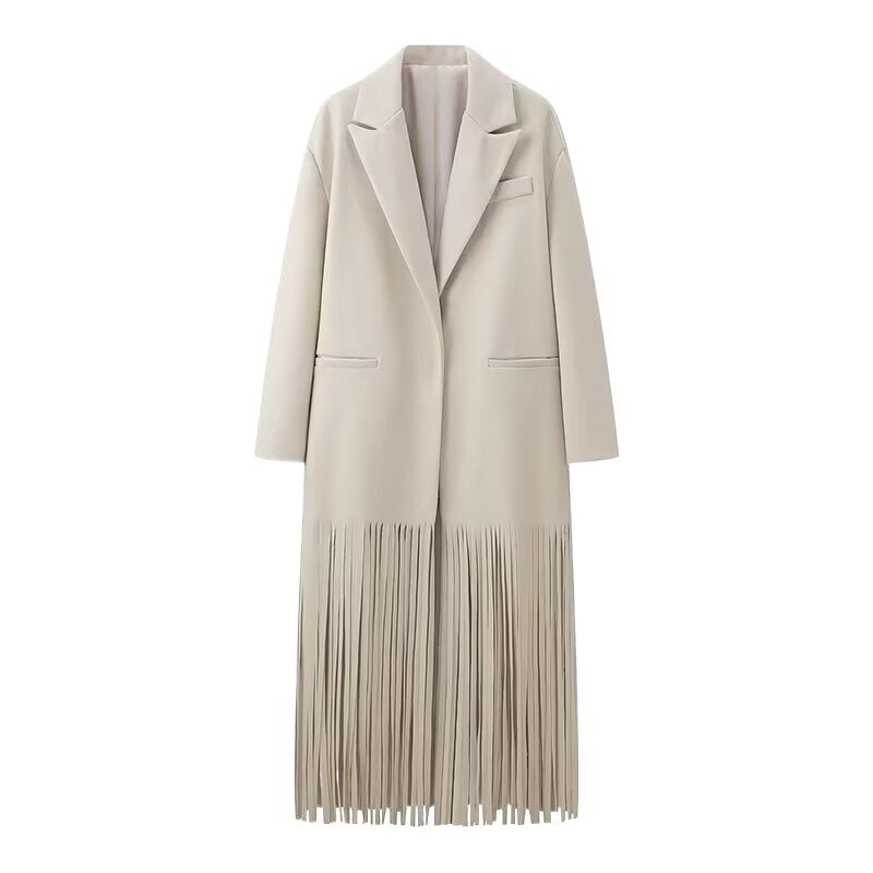 Damen eleganter Blazer-Mantel mit Fransen Drune