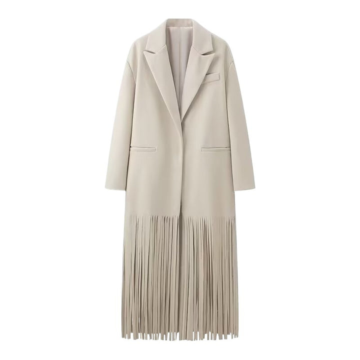 Damen eleganter Blazer-Mantel mit Fransen Drune