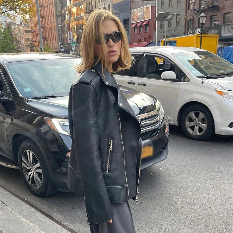 Damen Oversized Lederjacke im urbanen Stil Drune