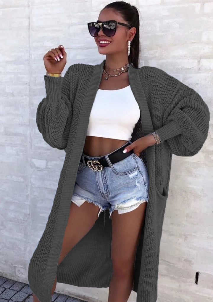 Damen Strickmantel mit weitem Schnitt und tiefen Taschen Drune