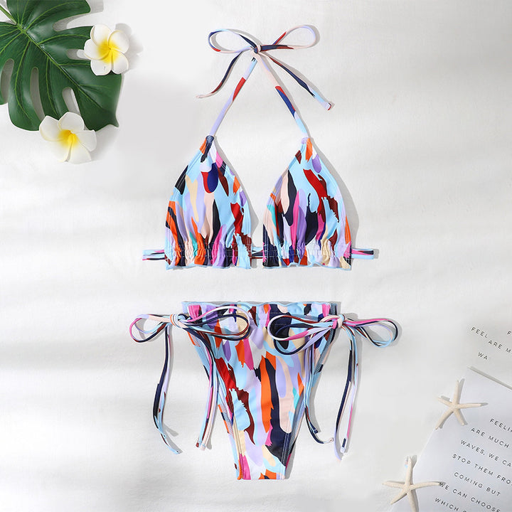 Damen Triangel-Bikini mit verstellbaren Trägern und Rüschendetails Drune