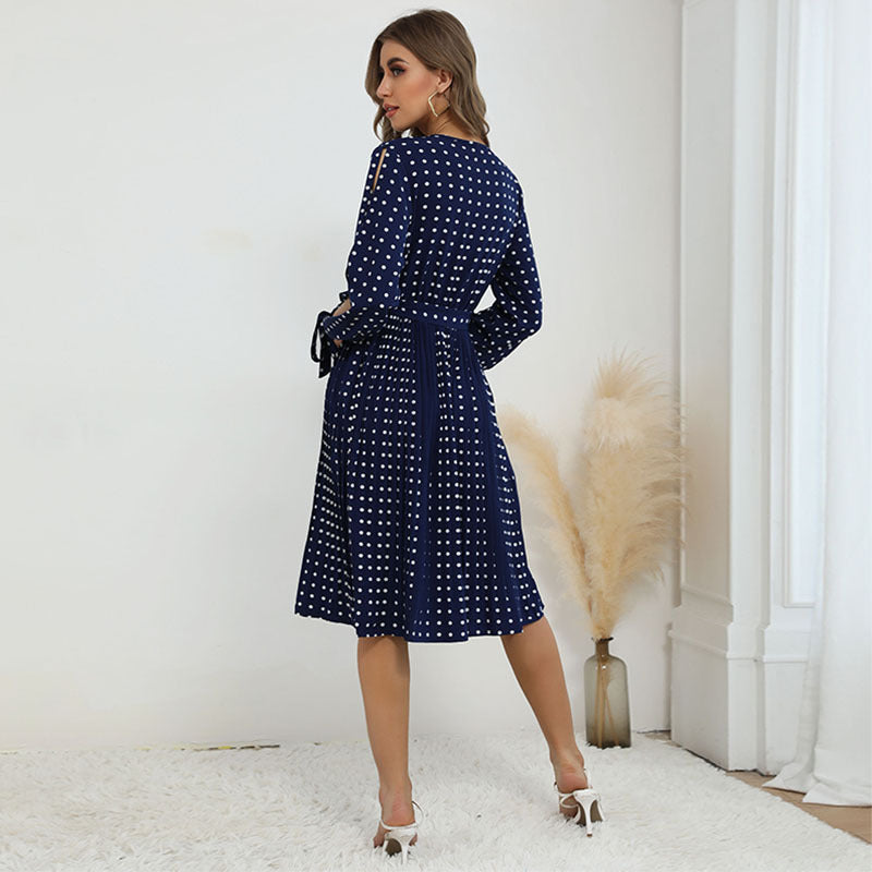 Damen Wickelkleid mit eleganten Punkten und taillierbarem Gürtel Drune