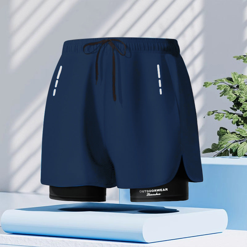 Drune | Doppellagige Herren Sport Fitness Anti-Peinlichkeit Strandhose