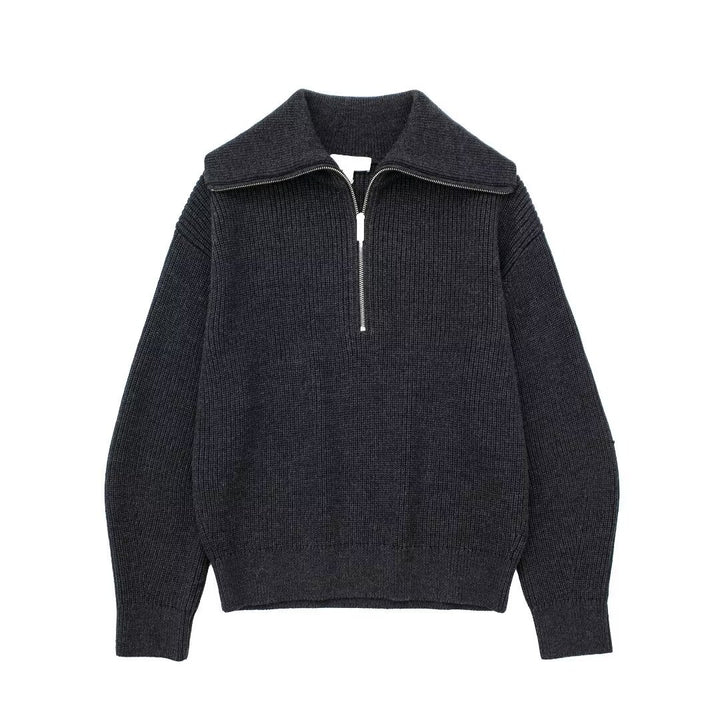Damen Strickpullover mit hohem Kragen und Reißverschluss Drune
