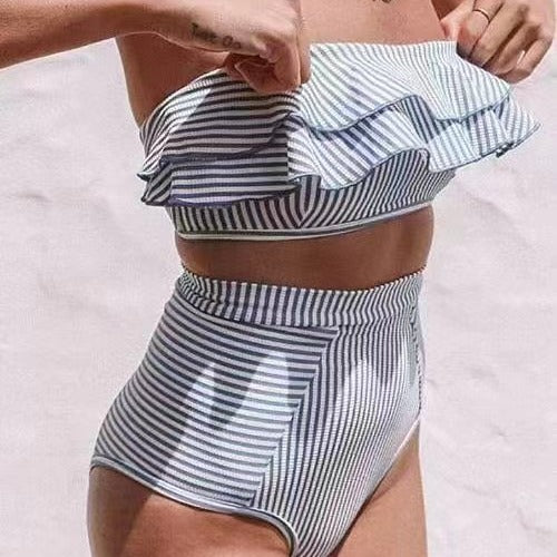 Damen Hochgeschnittener Bikini mit Rüschen-Top Drune
