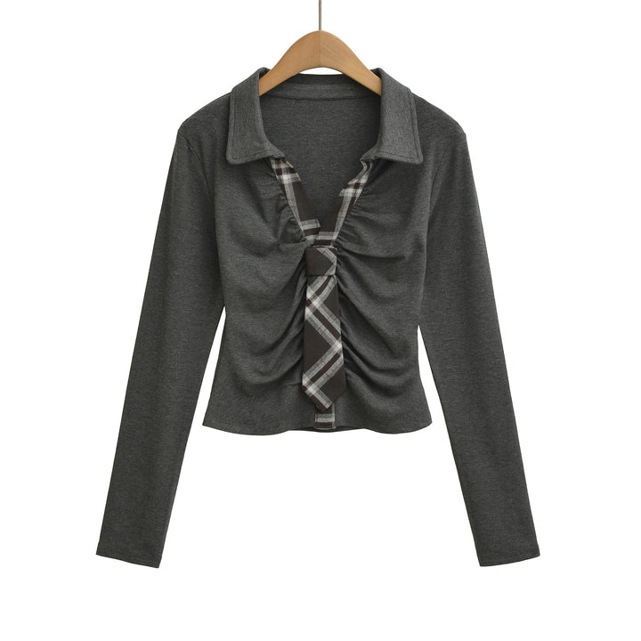 Damen Langarmshirt mit raffiniertem Wickel-Design und modischem Krawattenausschnitt Drune