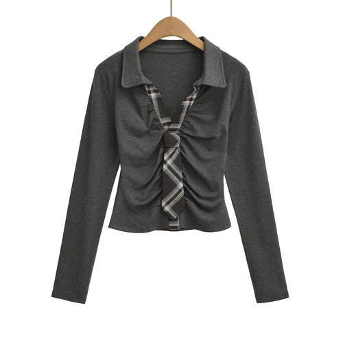 Damen Langarmshirt mit raffiniertem Wickel-Design und modischem Krawattenausschnitt Drune