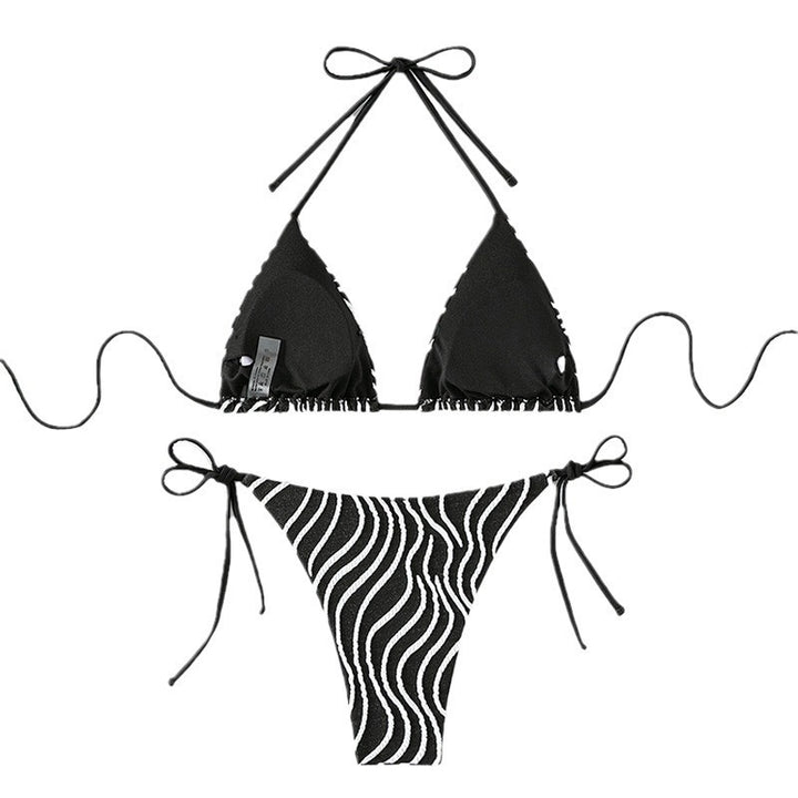 Damen Triangel-Bikini mit modischem Streifenmuster und verstellbaren Trägern Drune