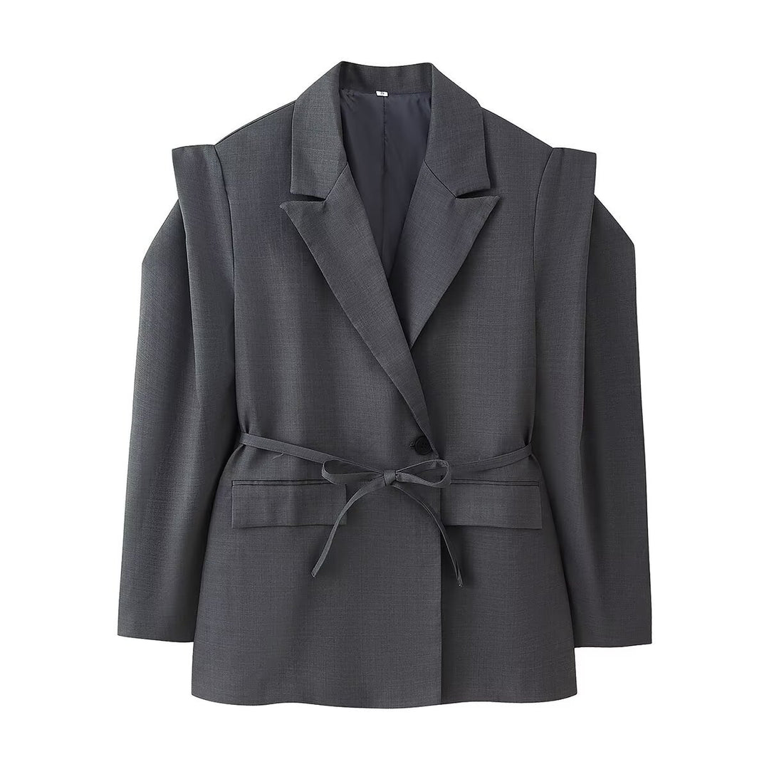 Damen nan taillierter Blazer mit Bindegürtel, Reverskragen und Schulterpolstern Drune