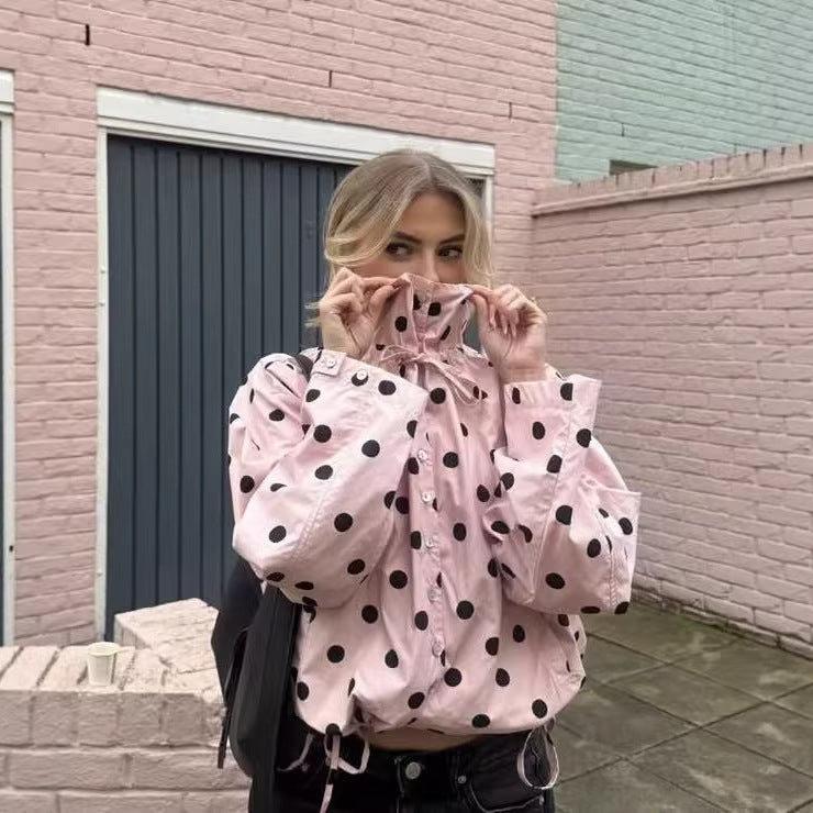 Damen nan leichte gepunktete Windbreaker-Jacke mit Tunnelzug und Stehkragen Drune