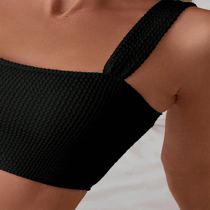 Damen Hochgeschnittener Bikini mit Struktur und breiten Trägern Drune