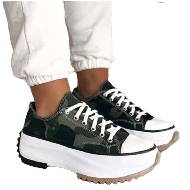 Damen nan Plateausneaker mit gezahnter Profilsohle, Canvas-Obermaterial und verstärkter Zehenkappe Drune