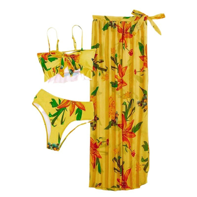 Damen Bikini-Set mit floralem Oberteil und lässigem Maxi-Rock Drune