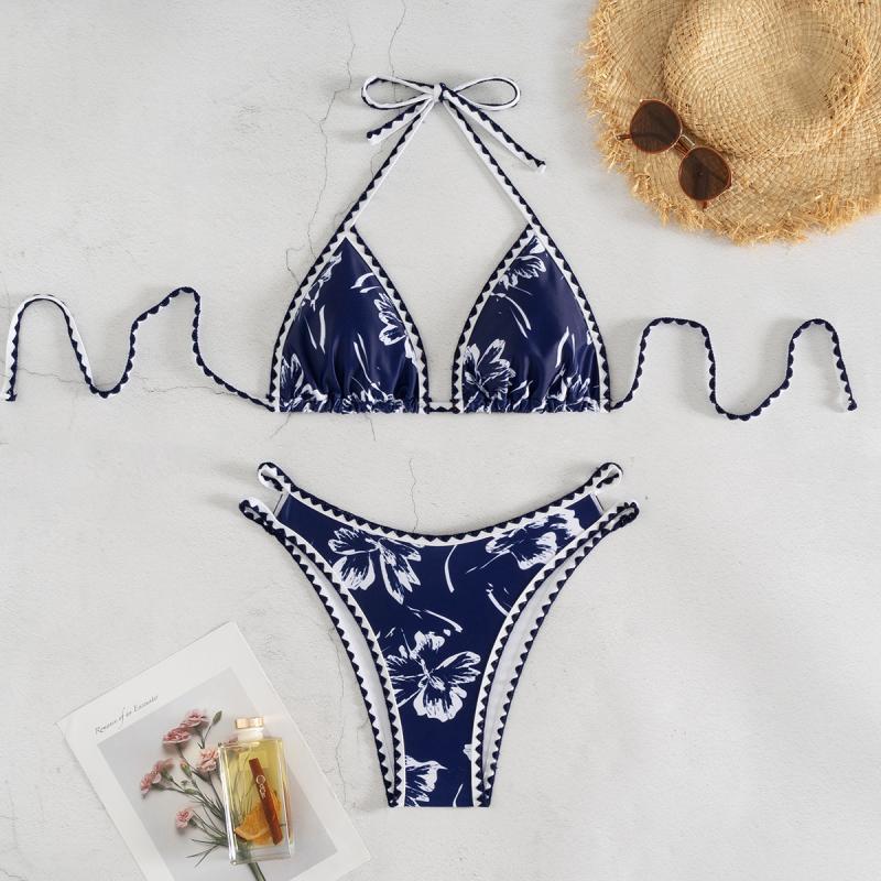 Damen Triangel-Bikini mit floralem Design und verstellbaren Trägern Drune