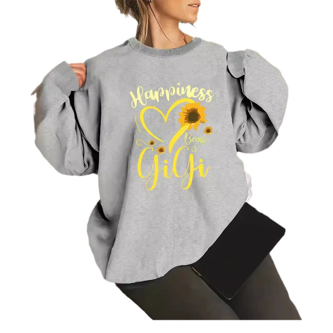 Damen Sweatshirt mit voluminösen Ärmeln und fröhlichem Motiv Drune