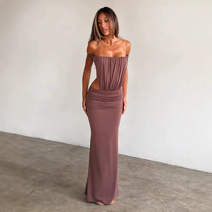 Damen Langes, figurbetontes Maxikleid mit gerafftem Oberteil Drune