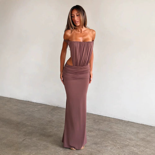 Damen Langes, figurbetontes Maxikleid mit gerafftem Oberteil Drune