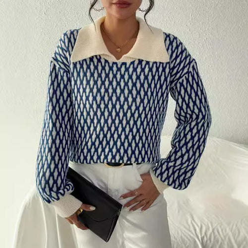 Damen Strickpullover mit modischem Kragen und einzigartigem Muster Drune