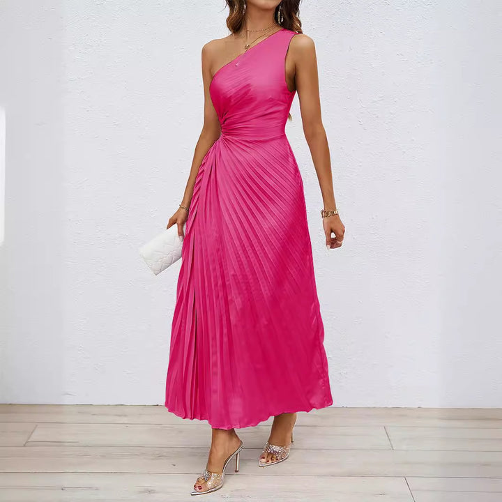 Damen Langes Wickel-Kleid mit asymmetrischem Ausschnitt und plissiertem Design Drune