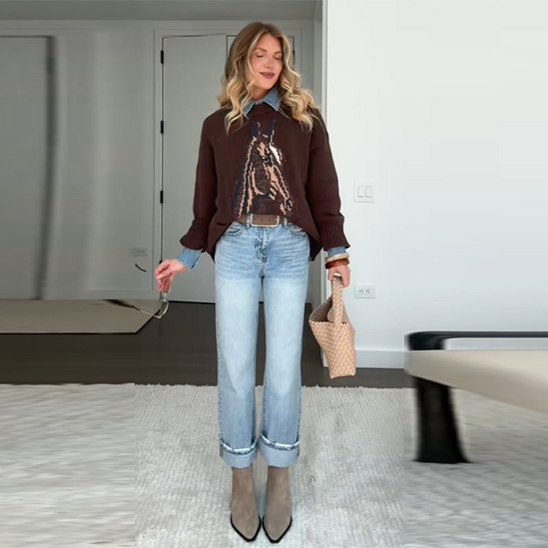 Damen Sweatshirt mit kunstvollem Tiermotiv und lässigem Schnitt Drune
