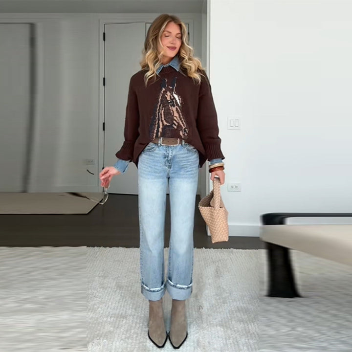 Damen Sweatshirt mit kunstvollem Tiermotiv und lässigem Schnitt Drune