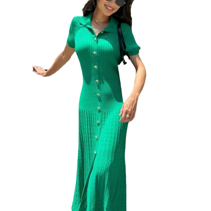 Damen Knielanges Strickkleid mit eleganter Knopfleiste und modischen Details Drune