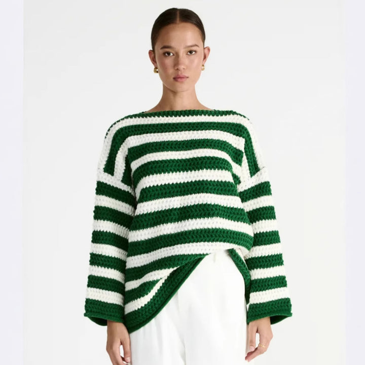 Damen lässiger Oversize-Pullover mit Streifenmuster Drune