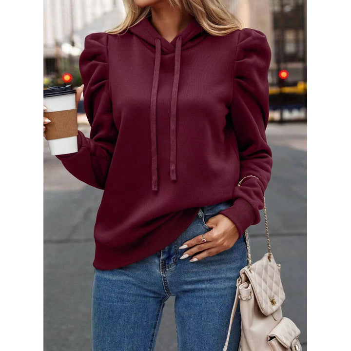 Damen bequemer Kapuzenpullover mit Puffärmeln und gemütlichem Schnitt Drune