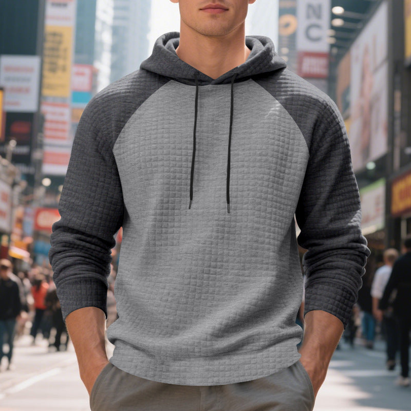 Herren nan strukturierter Raglan-Kapuzenpullover mit Waffelstruktur, Kordelzugkapuze und gerippten Bündchen Drune
