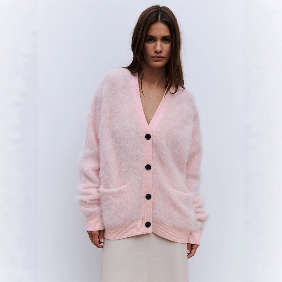 Damen Weicher Cardigan aus Mohair mit Knöpfen Drune