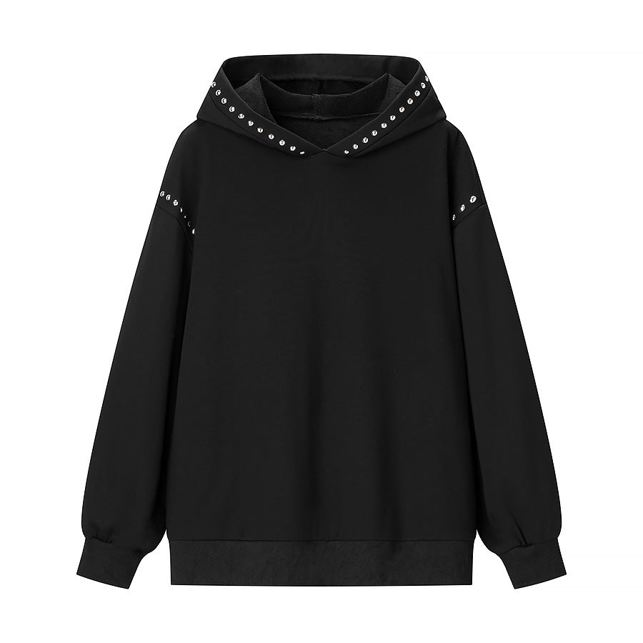 Damen Modischer Kapuzenpullover mit eleganten Nietenverzierungen Drune