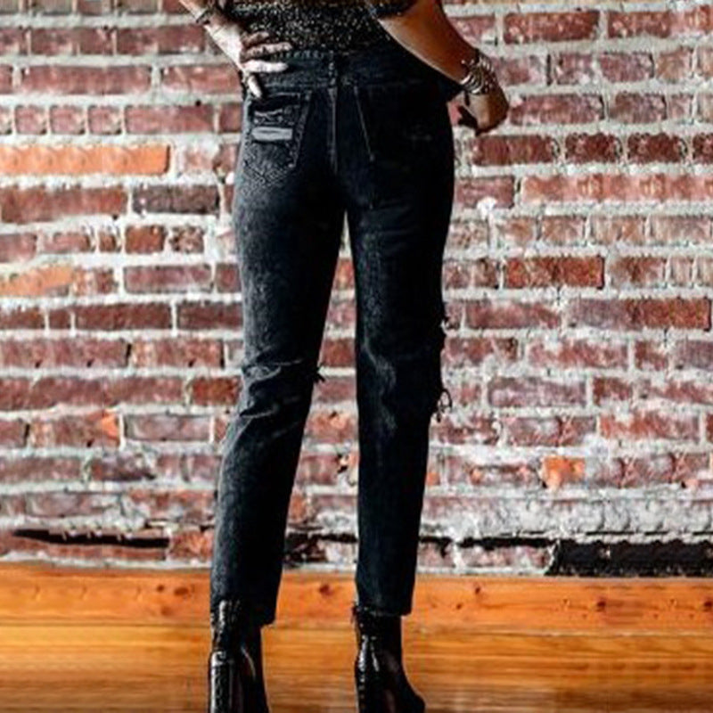 Damen Destroyed Jeans mit hoher Taille und lässigem Schnitt Drune