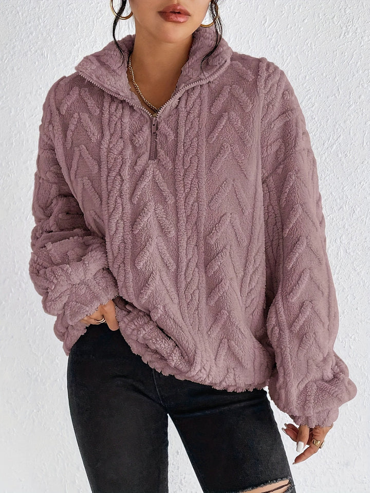 Damen Flauschiger Oversized-Pullover mit Zipper und Rippstruktur Drune