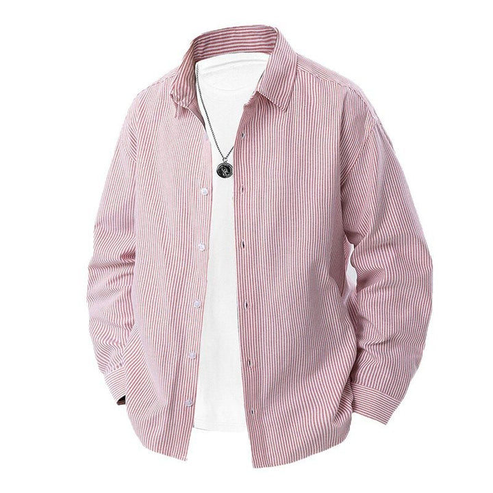 Herren nan gestreiftes Overshirt-Hemd mit lockerer Passform und Kentkragen Drune