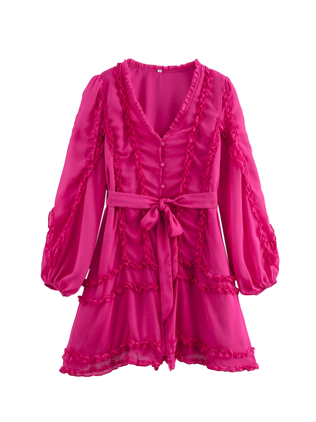 Damen verspieltes Minikleid mit Rüschendetails und Taillengürtel Drune