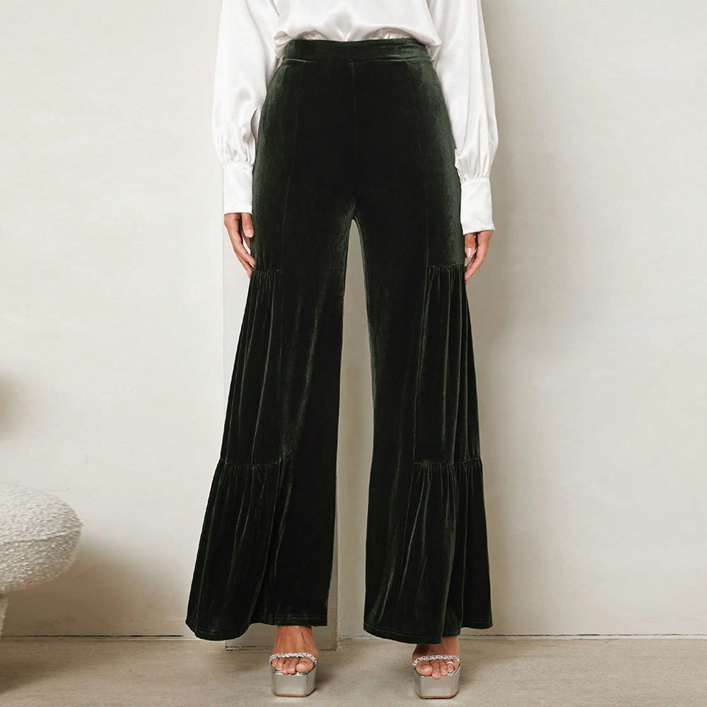 Damen Weite Velours-Hose mit Rüschendetails Drune