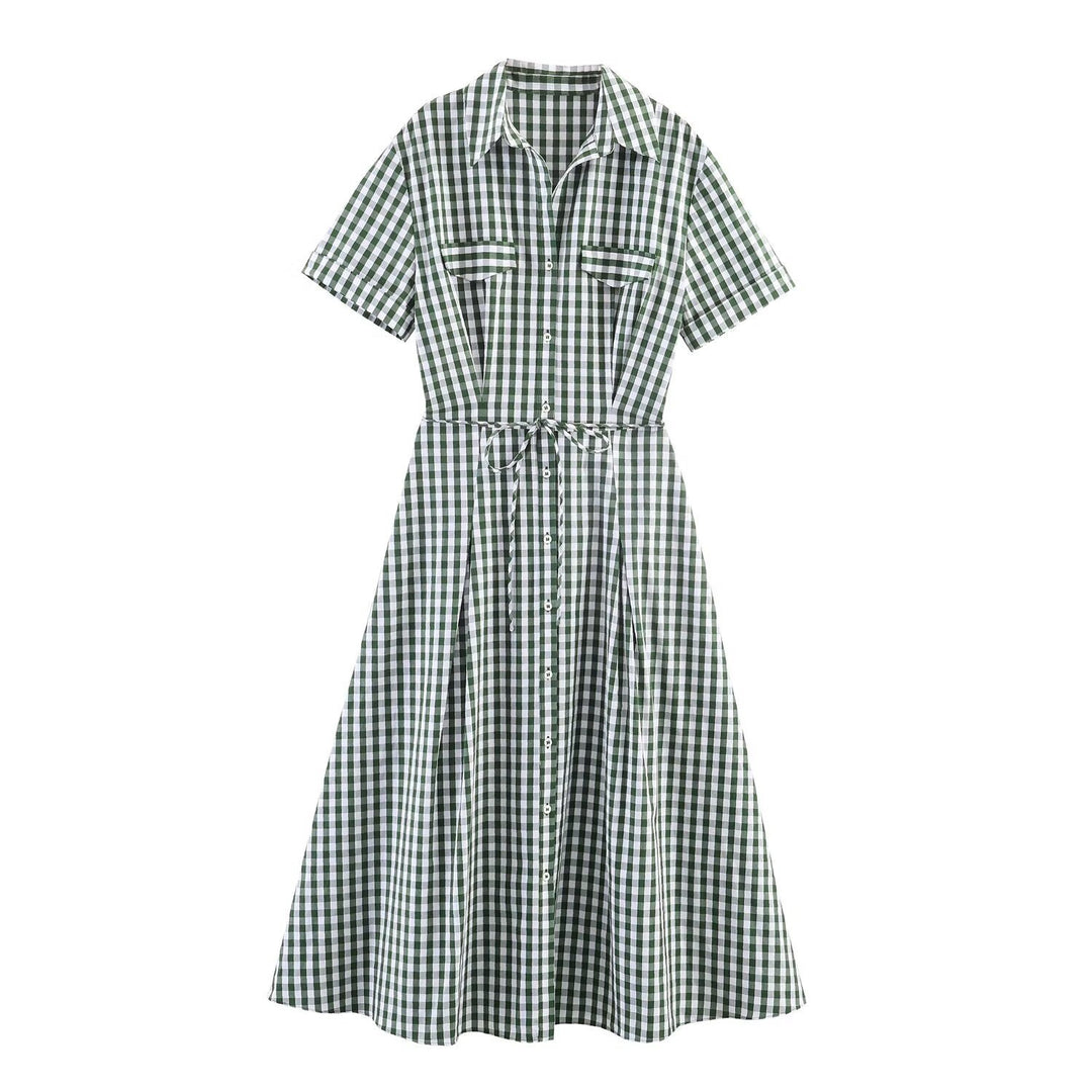 Damen Hemdblusenkleid im karierten Design mit Taillengürtel Drune