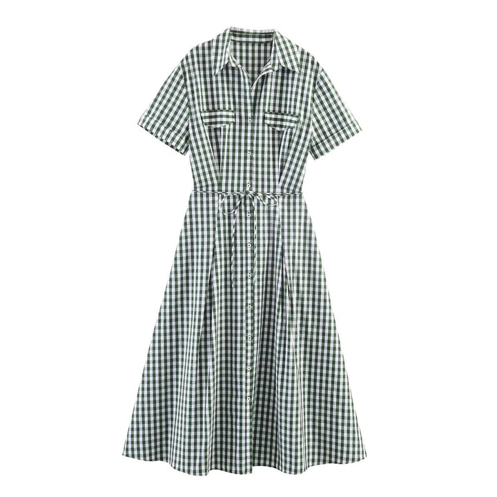 Damen Hemdblusenkleid im karierten Design mit Taillengürtel Drune