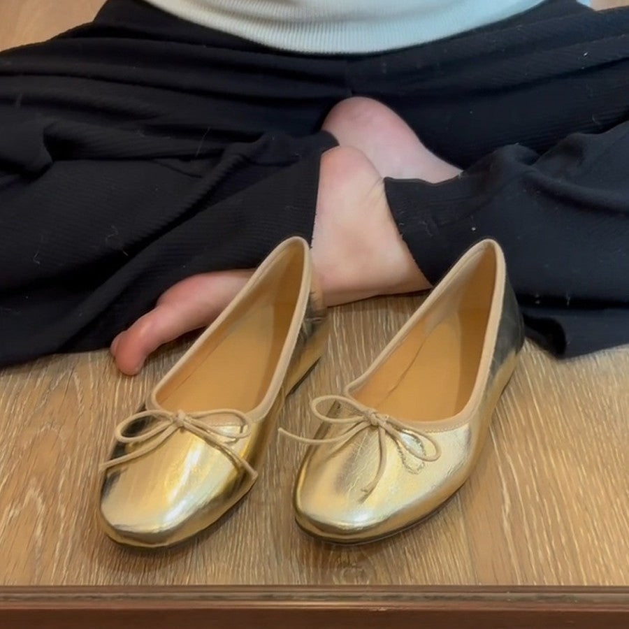 Damen elegante Ballerinas aus hochwertigem Kunstleder mit dekorativem Schleifenakzent Drune