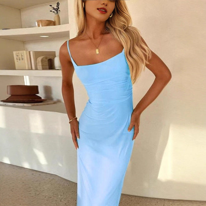 Damen Maxi-Kleid mit asymmetrischem Schnitt und fließendem Stoff Drune
