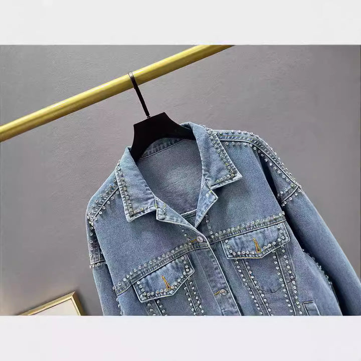 Damen modische Jeansjacke mit dekorativen Nieten Drune